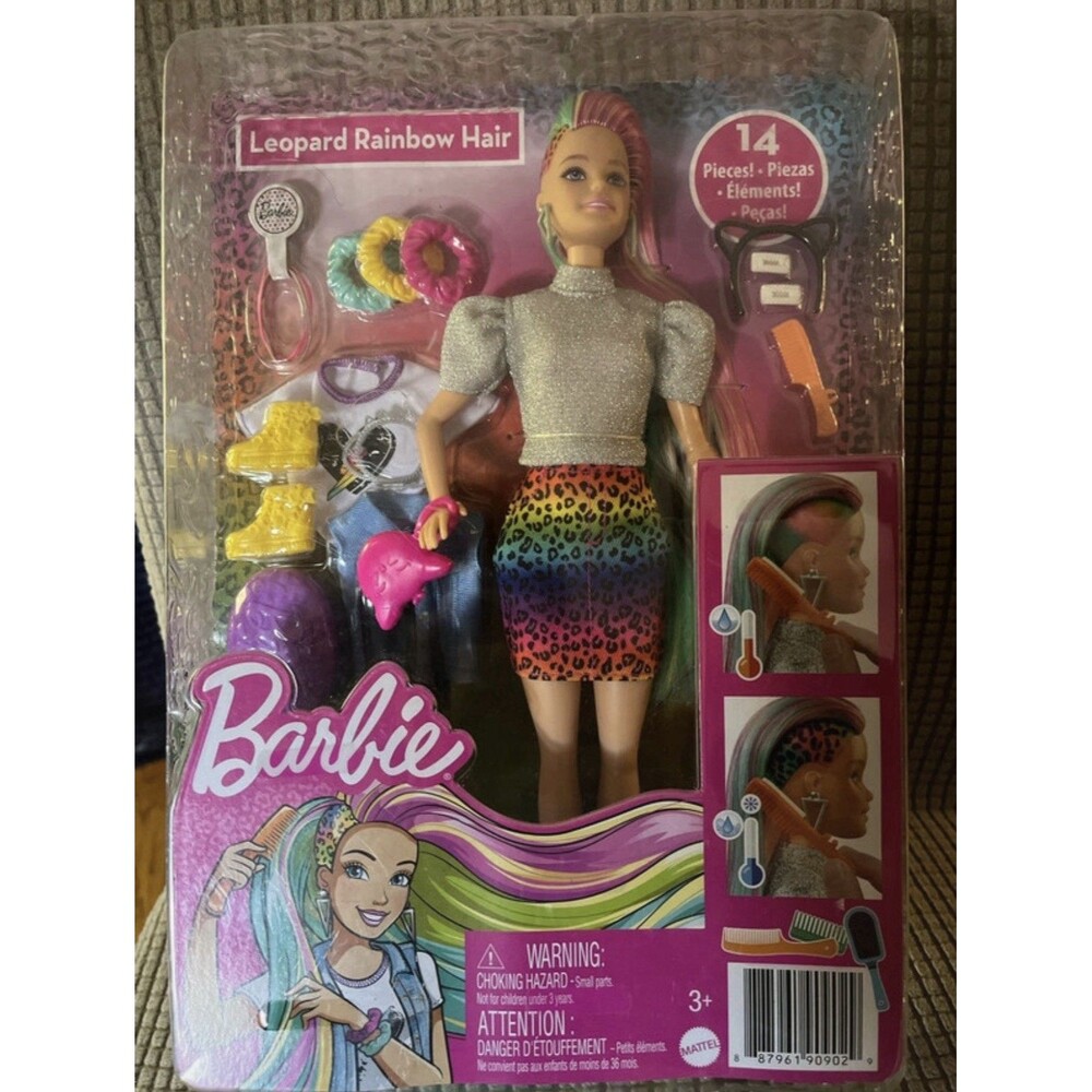 Leopard Rainbow Hair Barbie Doll Blonde & Color-Change Hair Nee in Package